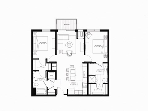 Floor plan for 2 beds, 2 baths, 1062 sqft